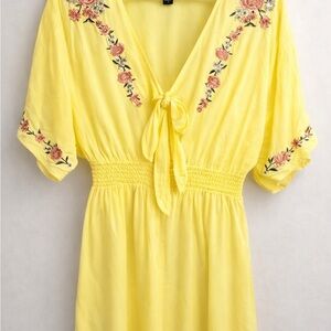 Forever 21 Yellow Floral Embroidered Mini Dress